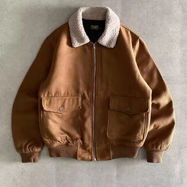 Veste épaisse pour homme en sherpa à fermeture éclair et logo brodé personnalisé, col rabattu, veste décontractée d'hiver en polaire, coupe ajustée