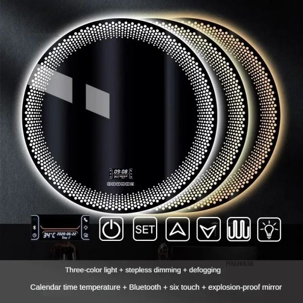 Simple flameproof Led Smart Touch Screen Anti-fog Round Sensor Mirror with Light(WH-MR-101)