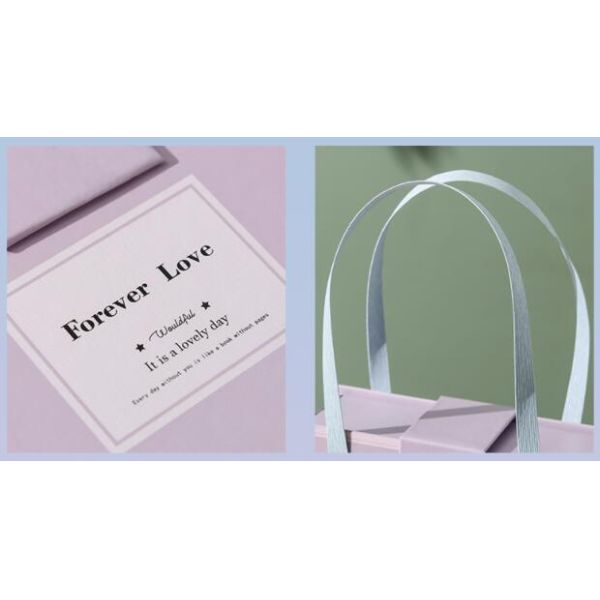 Slotted Cardboard Gift Packaging Boxes With Handle Lilac Purple Sky Blue Magnetic Closure