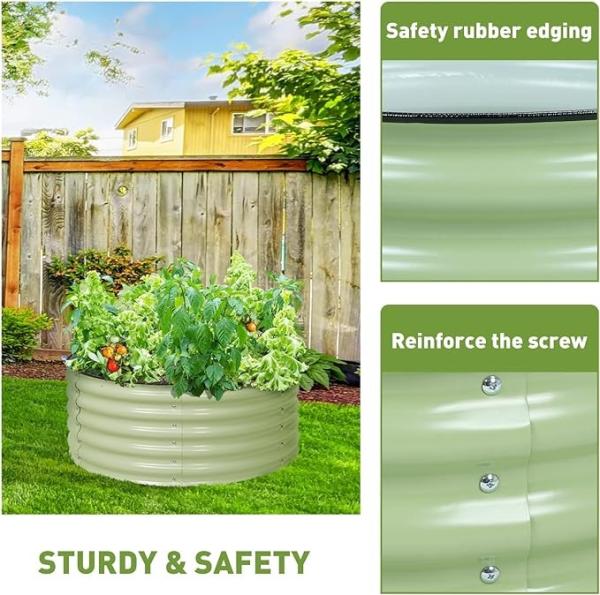 φ42X17H Galvanized Steel Round Raised Garden Planter Bed Light Green