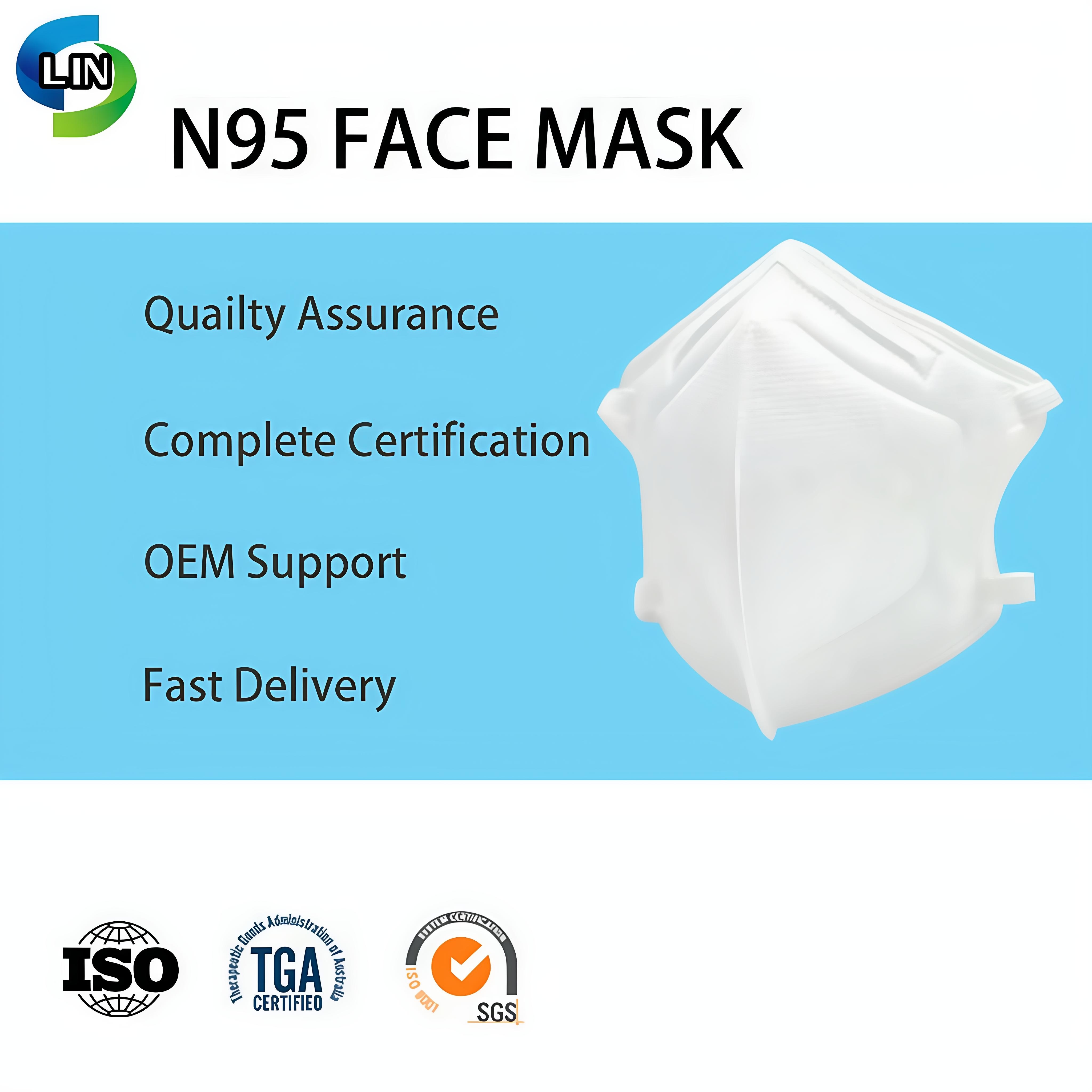 Medical N95 Mask with 98% Particle Filtration 5 Layers and Foldable Headloop Style