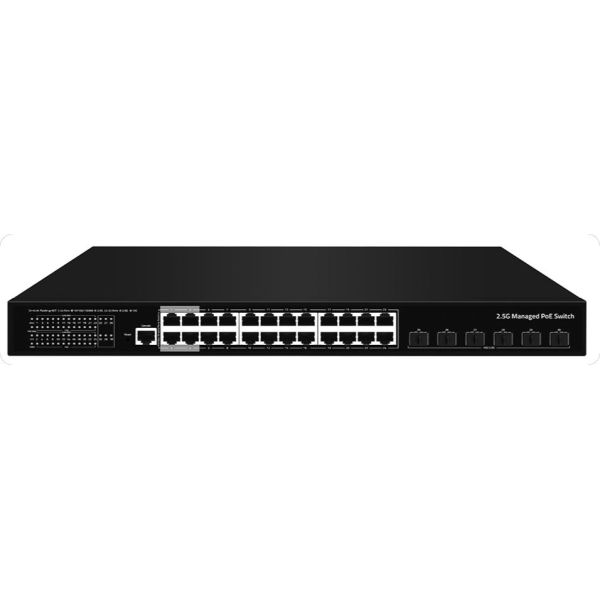 24 Port 2.5G PoE Switch 10G Fiber Uplink L3 Managed Ethernet 400W Budget AC Input