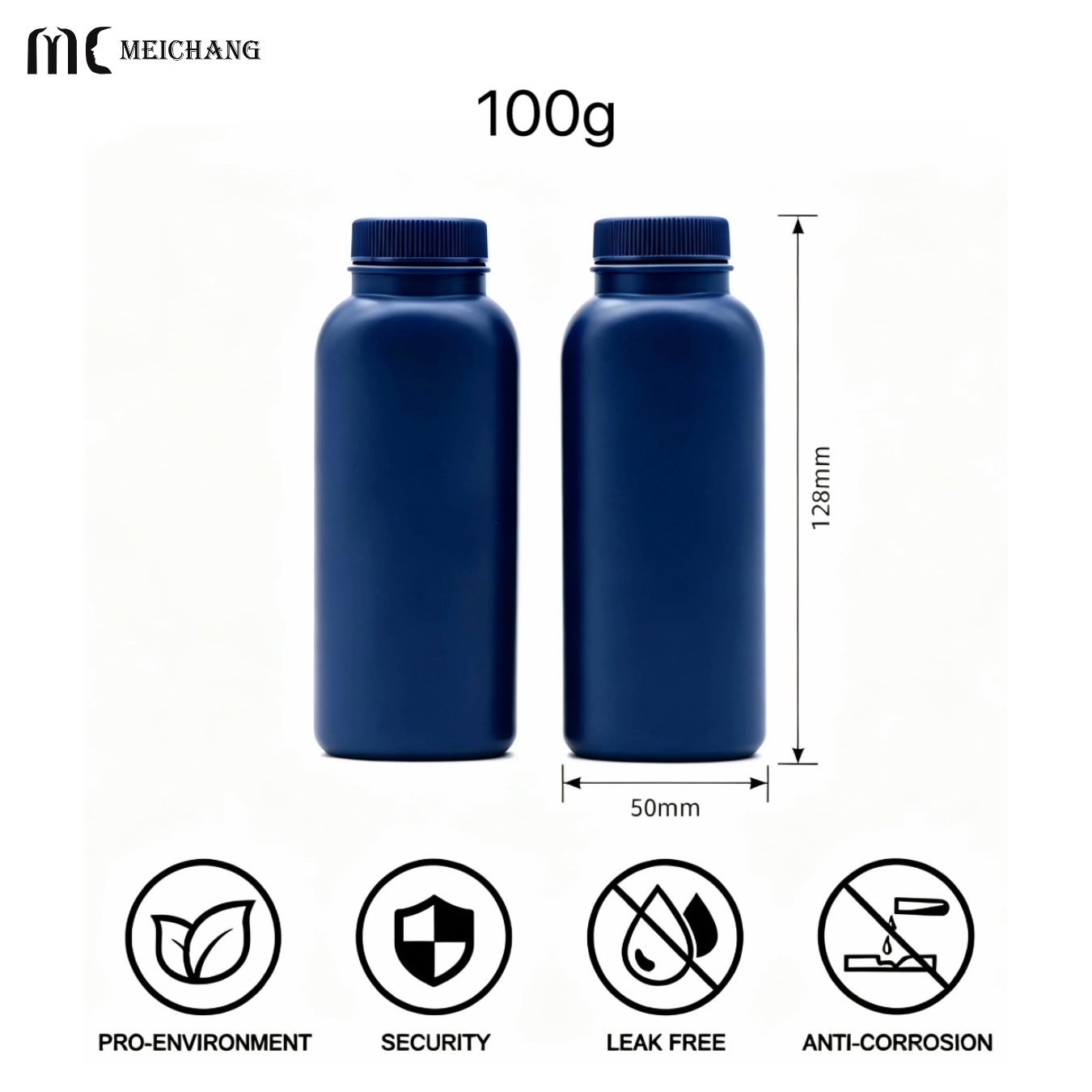 100g HDPE Powder Bottle with Sifter Cap for Baby Powder & Cosmetic Powder Packaging (MC-1505)