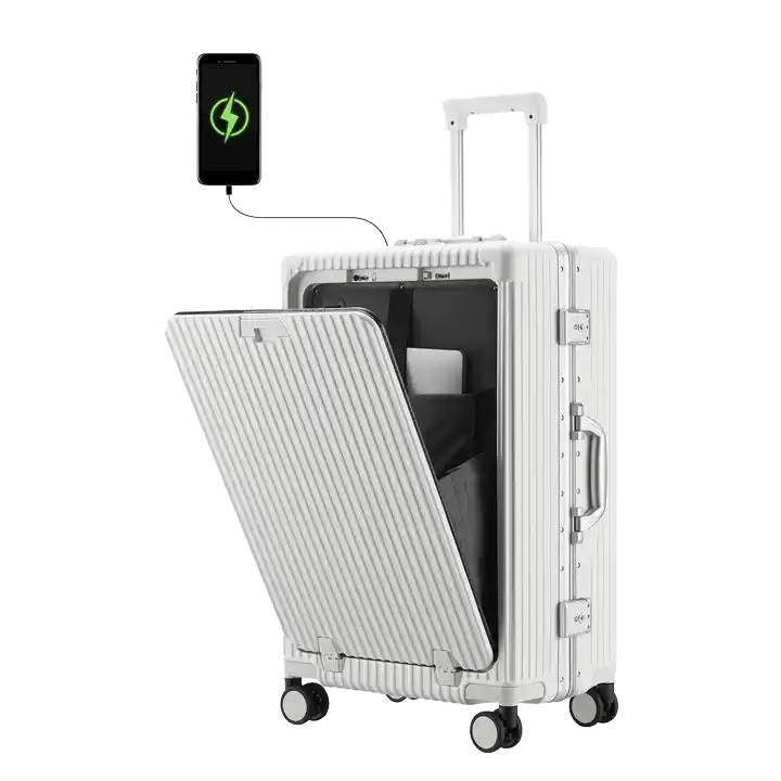 High Quality Luxury Large TSA-Approved Suitcase with Type-C USB Charging Port Durable Lightweight Luggage with Locks
