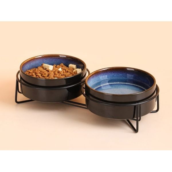 Elevated 400ml 850ml Lead Free Ceramic Dog Bowl With Metal Stand Pet Supplies