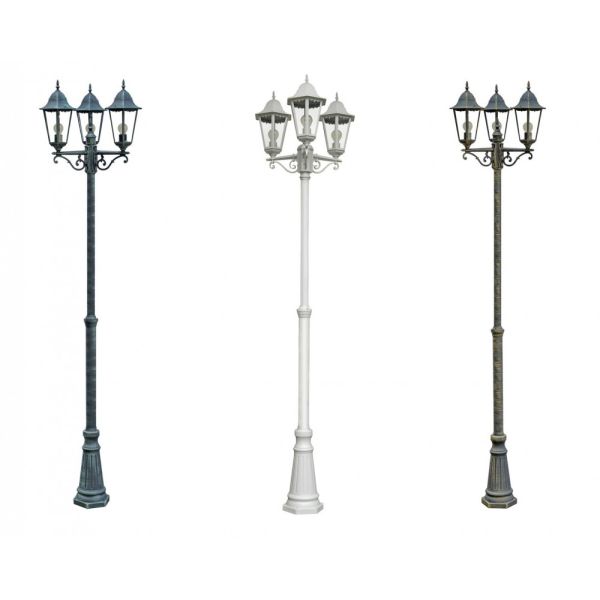 Antique Cast Iron Street Light Post Paris Triple Head Tall Post In Black Finish