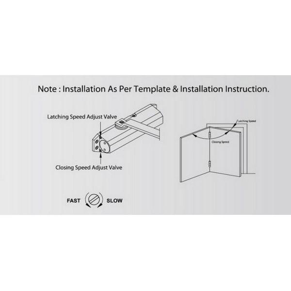 Overhead Hydraulic Door Closer Eurospec Adjustable Size 2 - 4 for 25 - 85kg Door