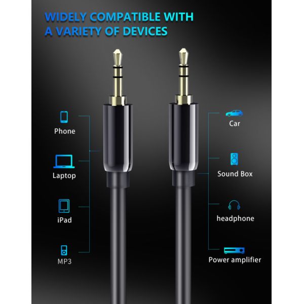 3.5mm Auxiliary Audio Cable Male To Male 10ft 3m Hi-Fi Sound Long Aux Cord For Car