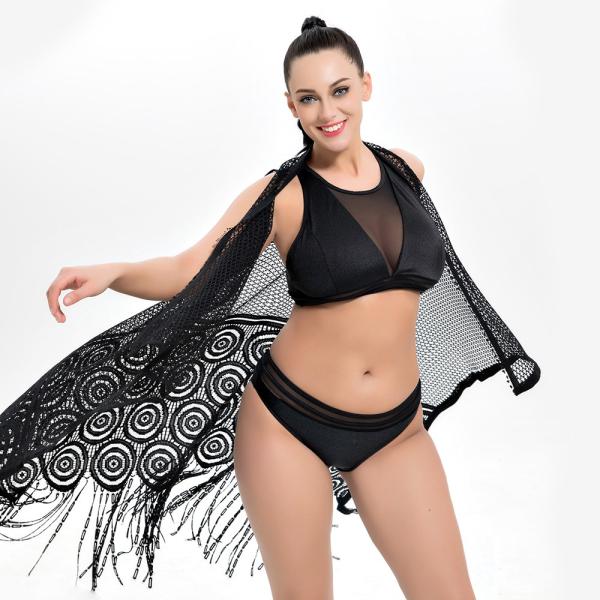 2019 New Plus Size Two piece Swimsuit Solid Color Swimsuit Women Push up 1951 with cover up