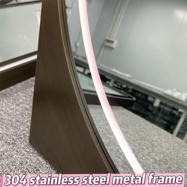 Modern LED Bathroom Smart Mirror Hidden Light Stainless Steel Frame IP44 Wall Hanging Touch Switch Time Temperature Display