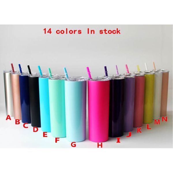 20oz Kitchen Household Items Skinny Insulated Tumbler Cups With Colored Straw