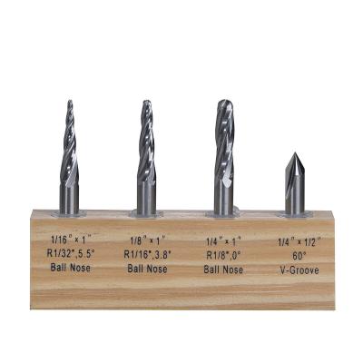 4Pc 1/4 3D Carving Bit Solid Carbide Drill Bits For Hardened Steel