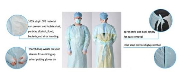 Yellow  35-60g Polyethylene Disposable Isolation Gowns 110cmx193cm Gowns With Open Cuff