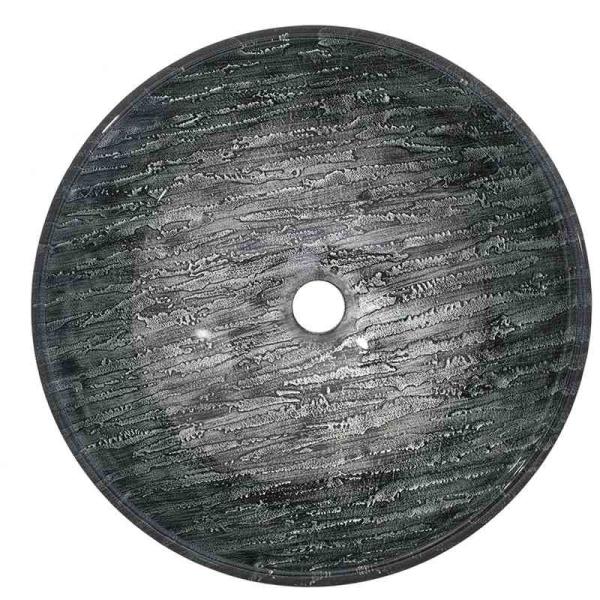 Engraving Round Table Top Wash Basin Black Bathroom Sink Hand Drawing