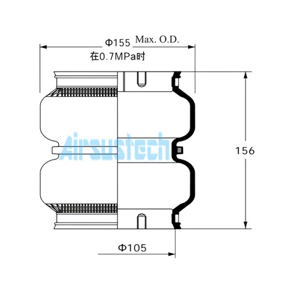 2K142156 AIRSUSTECH Industrial Double Convoluted Air Spring Full Stroke 80 MM