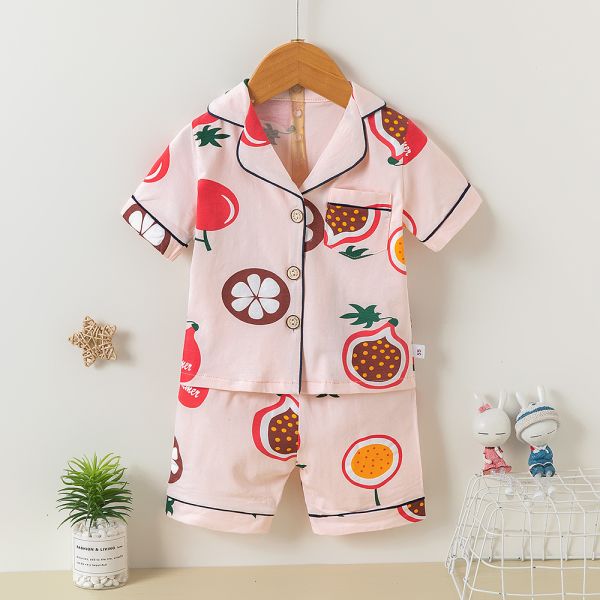 Fruit Short Sleeve Button Up Pyjama Set / Soft Cotton Pjs For 100cm 110cm Height