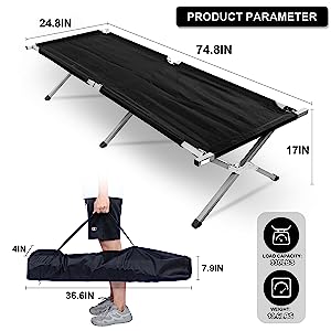 Folding Camping Cot with Storage Bag for Adults, Portable and Lightweight Sleeping Bed for Outdoor Traveling, Hiking