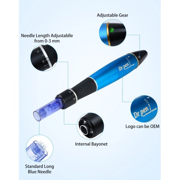 Набор татуировки макияжа ручки A1 переченя оптового беспроводного металла голубой кожаный постоянный