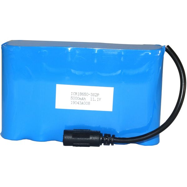 12V 5000mAh 18650 Rechargeable Lithium Battery Pack，Blue PVC Insulated Li-ion Cell with Pre-Wired DC Female Connector for Portable Lighting，MSDS China Manufacturer