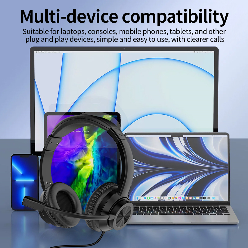 JTY-1036 Wired Call Center Headset with Adjustable Microphone, USB Type‑C 3.5mm Multi‑Interface Over‑Ear Headphone, Volume & Mute Control for Office Customer Service Online Class