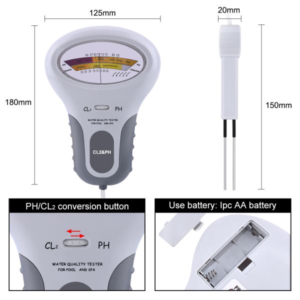 Cl2 PH Detector Pen Portable Electrical Tester for Measuring Water in Swimming Pools
