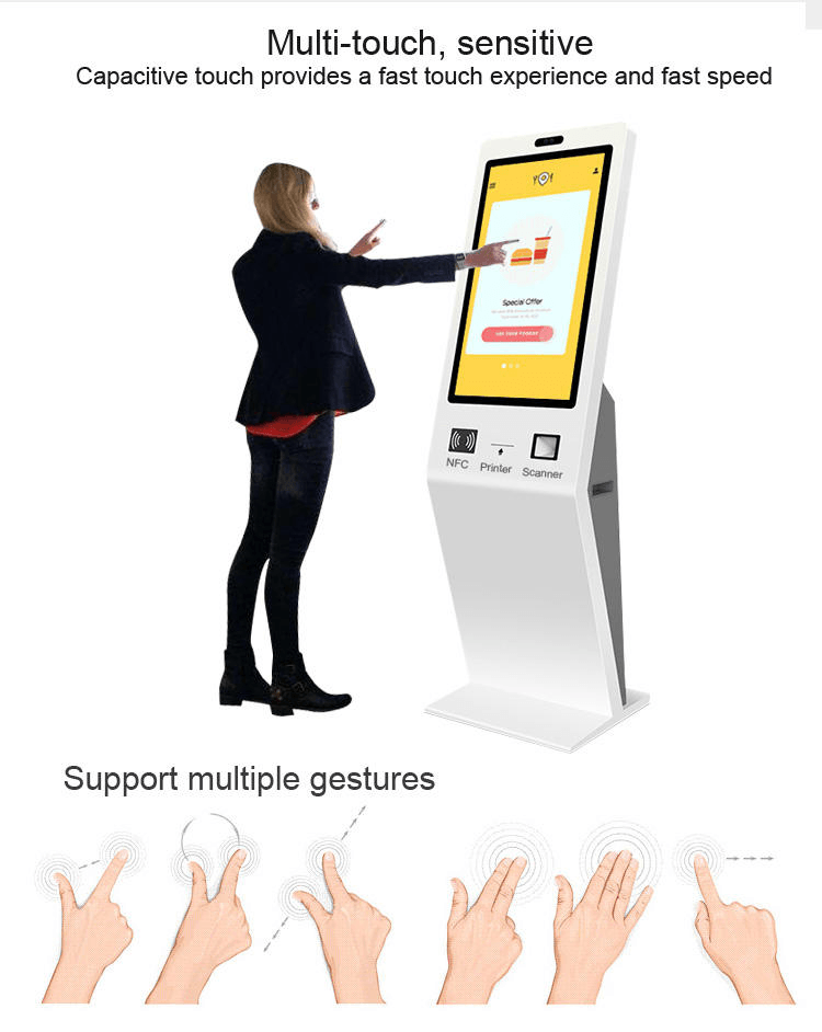 32 Inch Self Service Lottery Raffle Ticket Vending Kiosk POS Payment Terminal With QR Code Scanner And Built In Ticket Printer