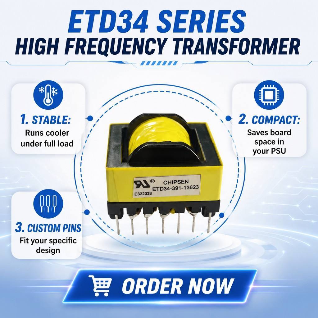 ETD34 PCB Mount Ferrite Core 380v To 24v HF Power Transformer For UPS And