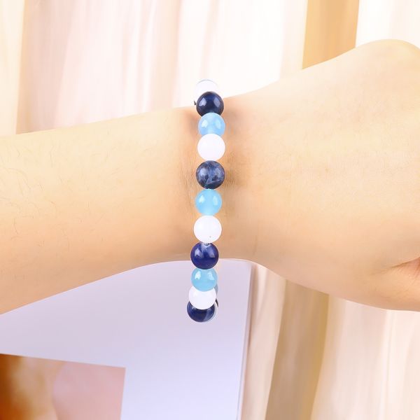 Clear Quartz / Sodalite / Blue Chalcedony 8mm Positive Energy Crystal Bead Bracelet