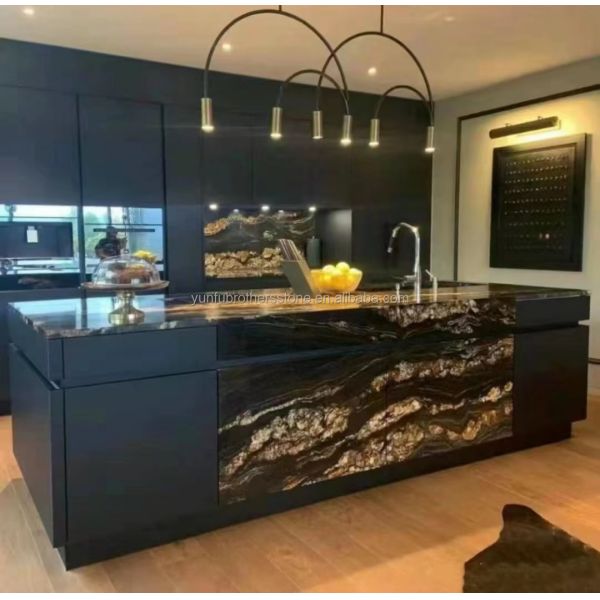 Chinese Granite Luxury Kitchen Countertop with Polished Black Gold Stone