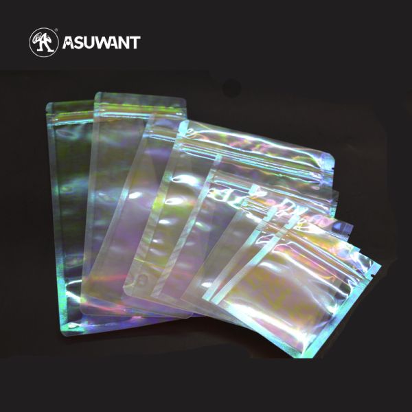 VMPET Plastic Holographic Smell Proof Bags With Tear Notch Ziplock