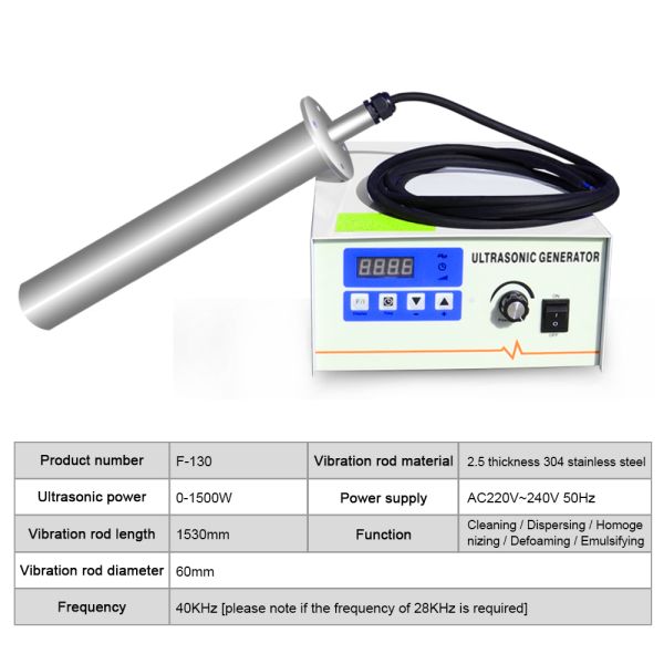 Oil Dispersed Submersible Ultrasonic Transducer 1500W 40 Khz  1530mm Length