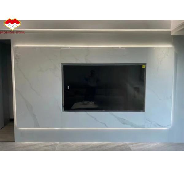 Nano White Crystal Dining Table Top Modern Big Slab Marble Look Porcelain Tile for Steps