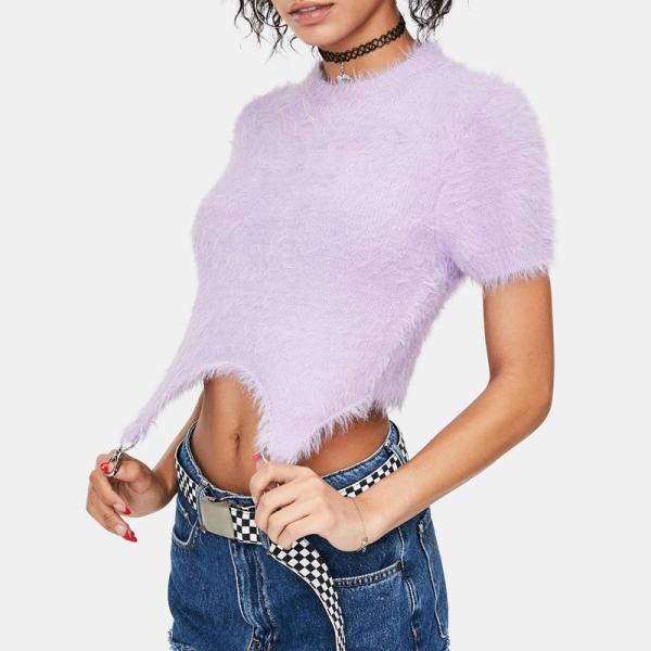 Fleece Knitted Short Sleeve Crop T Shirt