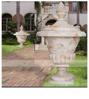 Garden Stone Flower Pot, Stone Carved Planter, Marble Granite Flower Pot (YKFP-6)