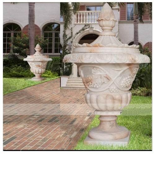 Garden Stone Flower Pot, Stone Carved Planter, Marble Granite Flower Pot (YKFP-6)