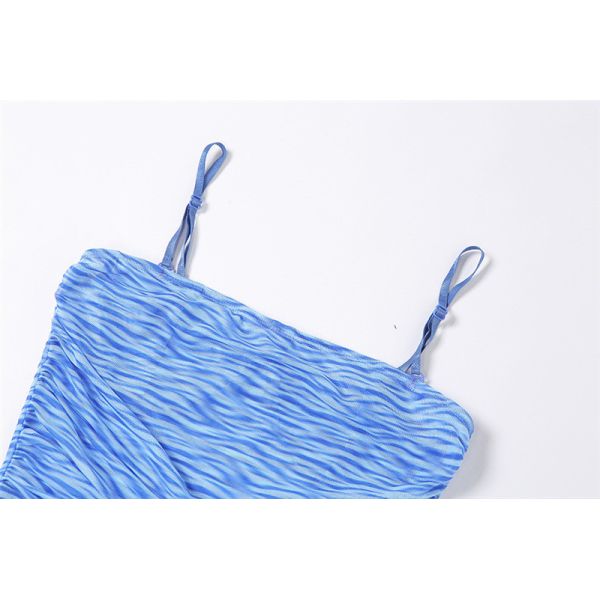 One Line Neck Ladies Camisole Tank Tops See Through Net Gauze Printing