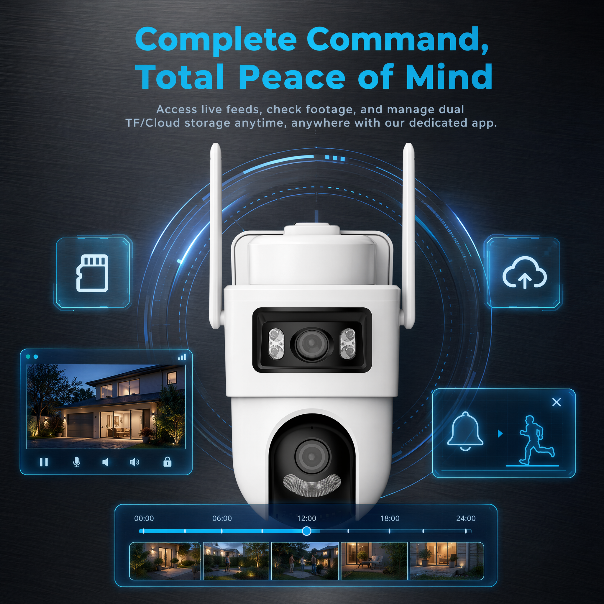 AI Smart 3MP PTZ WiFi Security Camera, Wide Angle Surveillance Camera with Night Vision, Two-Way Audio, AI Human Auto-Tracking, Motion Alert, Weatherproof Outdoor Home Security Camera