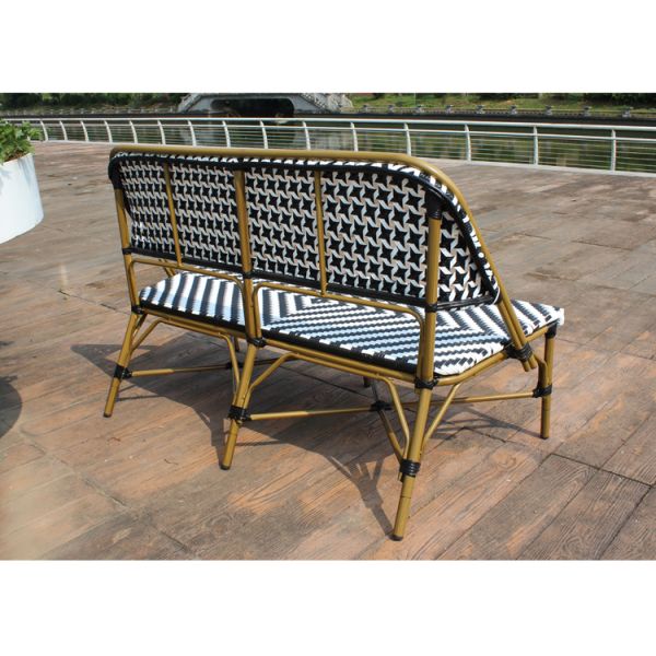 Outdoor Garden Patio French Bistro Cafe Aluminum 2 Seater Rattan Bench Chair