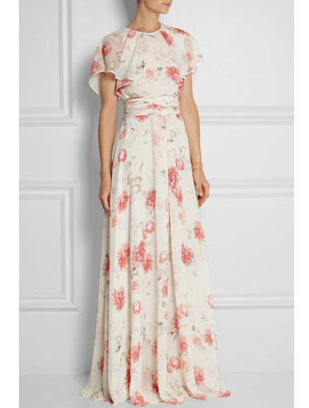 Women Floral print chiffon georgette gown evening dress