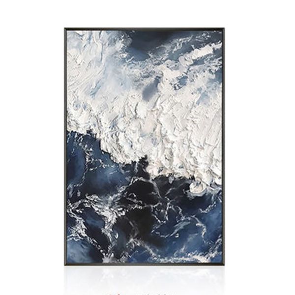 Tamaño personalizado Aceptado Largo lienzo pintado a mano pintura al óleo de papel de oro azul océano mar moderno arte mural abstracto