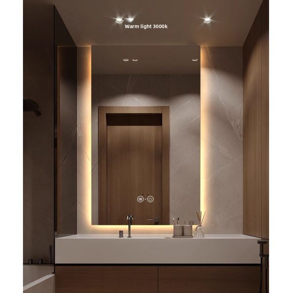 Ultra-Thin Frame Modern Space-Saving Hotels Smart Mirror Rectangle Adjustable LED Light Touch Switch Natural Light Simulation
