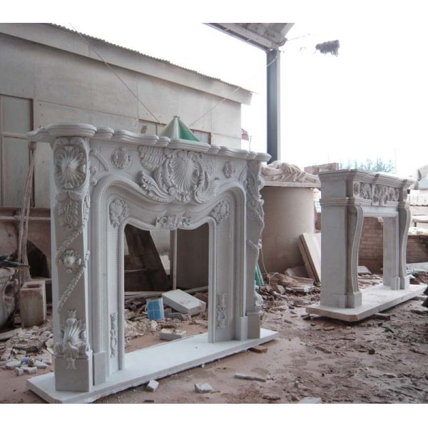 White marble fireplace mantel