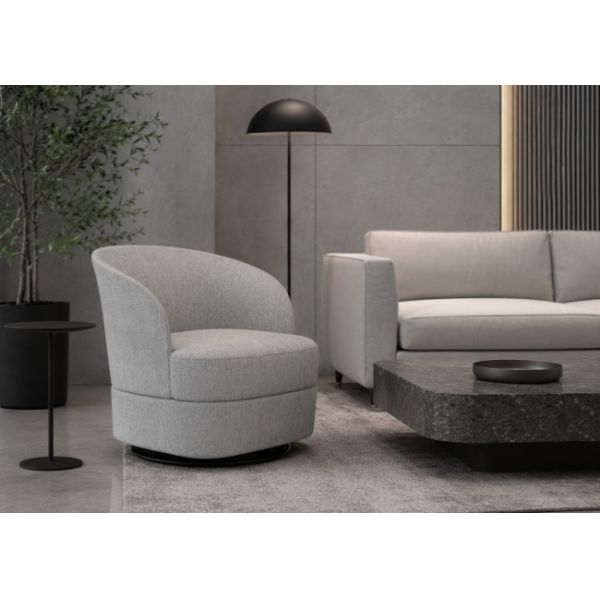 Barrel Swivel Commercial Lounge Chair Fabric Accent Armchair Metal Base For Hotel