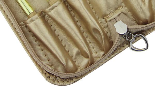 Golden Handle Mini Trave Brush Set With Heart Shape Zipper And Black Nylon Hair