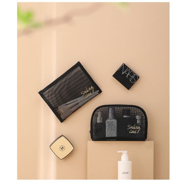 Zipper Closure Black Mesh Makeup Tools Organizer Beauty Cosmetic Bag for Beauty Lovers