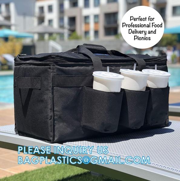 Insulated Food Delivery Bag with Cup Holders/Drink Carriers Premium XXL, Great for Beverages, Grocery, Pizza