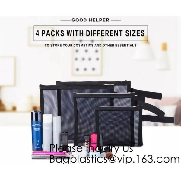 Mesh Makeup Bag See Through Zipper Pouch Travel Cosmetic and Toiletries Organizer Bags for Women Large & Medium, bagease