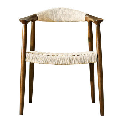 Weave Seat With Arm Modern Restaurant Leisure Black Wood Rattan Dining Room Chair