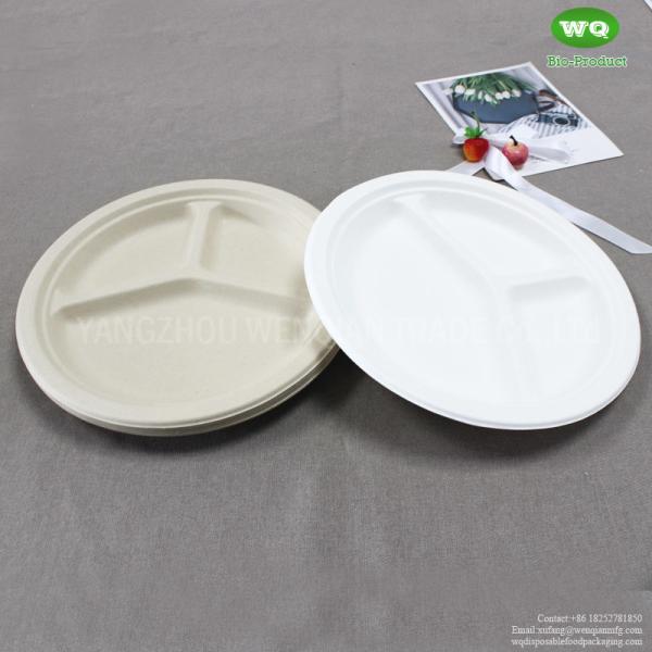2022 Best Sell  Eco-Friendly Sugarcane 3-Compartments Plate Heavy-Duty Takeaway Plates Natural Plant Fiber Prodcut