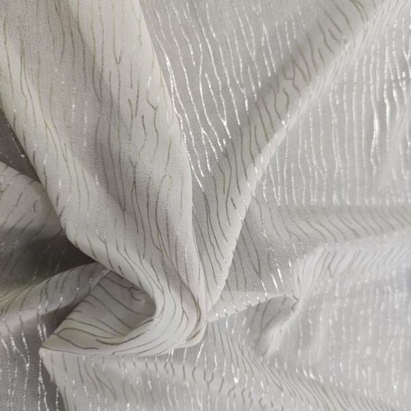100% Polyester Silver Silk Cut Silk Lustrine Jacquard Chiffon Fabric 41G Breathable